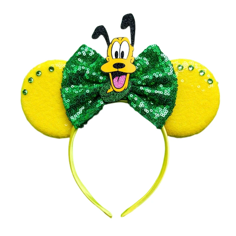 Disney Cute Goofy Headwear Girl Sequins Bow Ears Hair Accessories Baby Bone Hair Band Women Pluto Head Band Kid Cartoon Headband