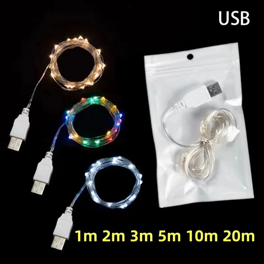 USB LED 스트링 구리 실버 와이어 화환 조명, 방수 요정 조명, 크리스마스..