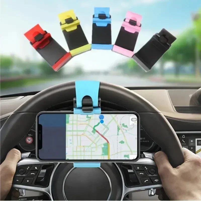 Compact Steering Wheel Phone Mount - Portable Smartphone Holder Clip