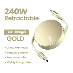 High-Speed 240W USB-C to USB-C Retractable Charging and Data Cable (Yellow)