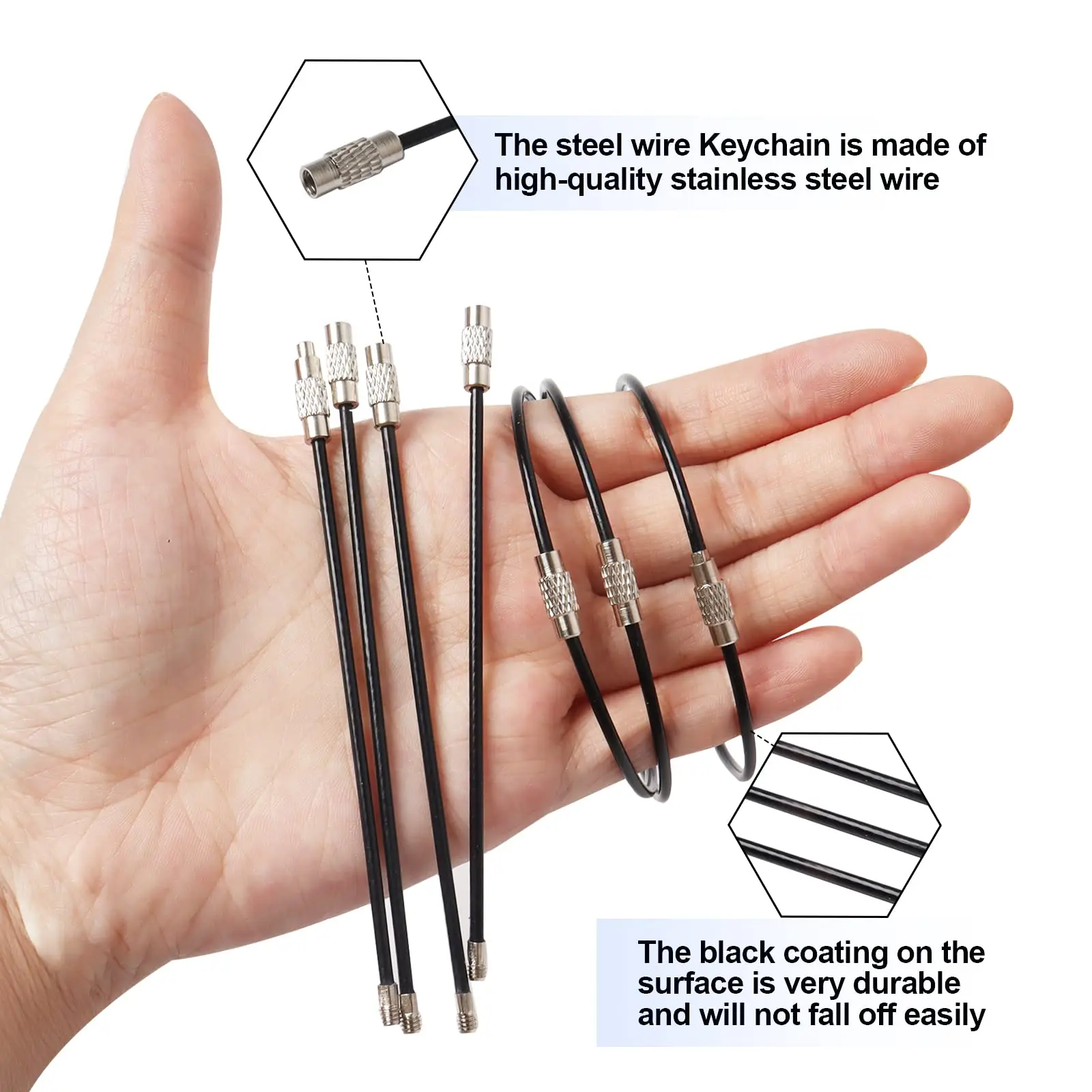 Key Chain 10Pcs/set 100/150mm Stainles Steel Keychain Tag Rope EDC Wire Cable Loop Screw Lock Gadget Ring DIY Hand Tools
