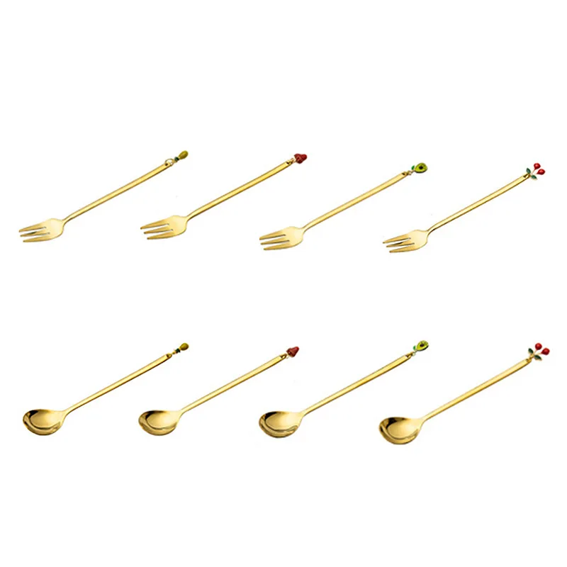 Stainless Steel Cartoon Ornament Fruit Series Spoon Fork Dessert Fork Coffee Spoon dinnerware set spoons set forks