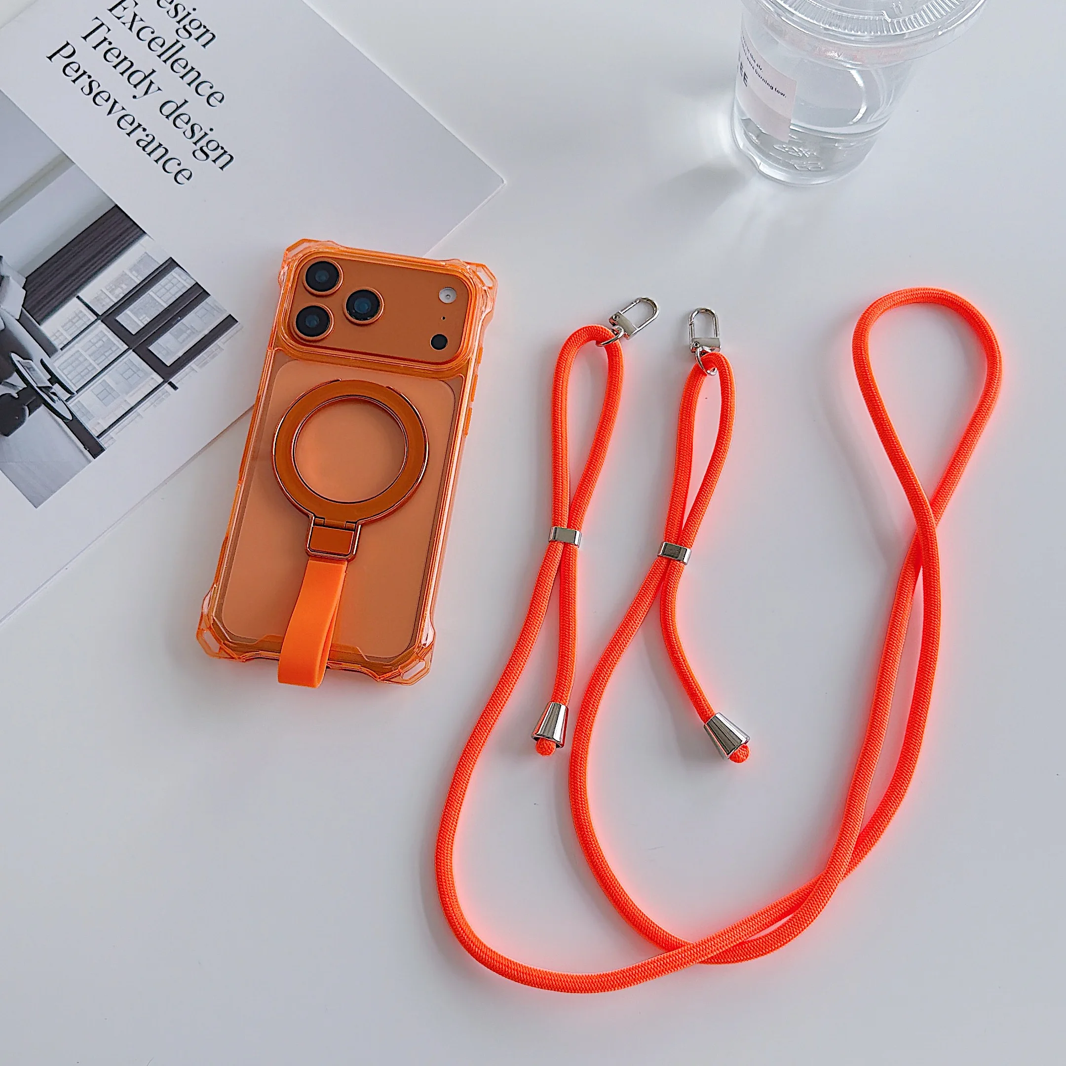 Luxury Armor Magnetic Phone Case with Crossbody Strap & Clear Cover