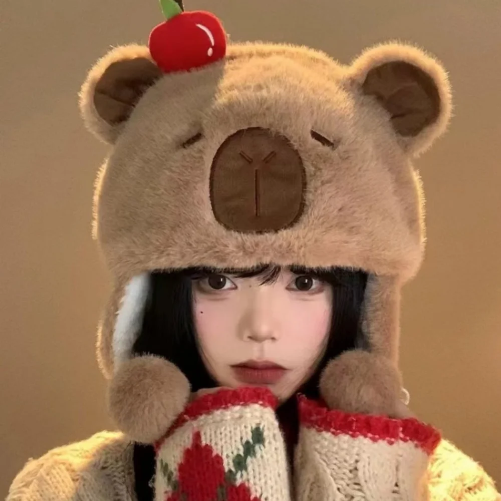 Capybara Plüschmütze Niedliche Ohrhaube Cartoon Pullover Mütze Herbst Ley Feng Mütze Für Weihnachtsgeschenk Radfahren Wintermode – Detail 8