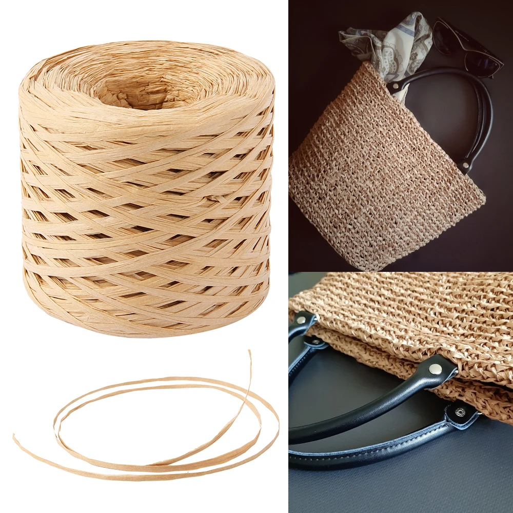 Raffia Ribbon for Gift Wrapping 200M Raffia Yarn for Crocheting Paper Ribbons Craft Packing Paper Twine Ribbon raffia straw yarn,straw yarn