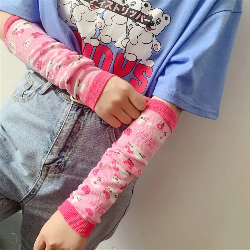 Cute Sweet Cartoon Pattern Girlish Love Oversleeve Knitting Winter Warm Lolita Anime Sleeves Arm Guard Fashion Accessories women fingerless anime gloves arm warmers goth knitted kawaii lolita gloves wrist sleeves harajuku mittens y2k white accessories