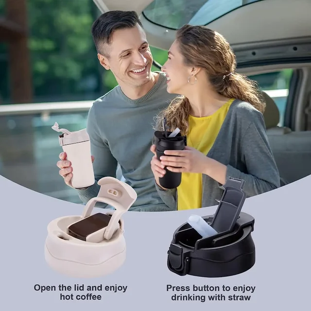 400ml Coffee Cup Stainless Steel Thermos with Straw Double-layer Vacuum Insulated Bounce Cup Portable Travel Car Creative Cup 2