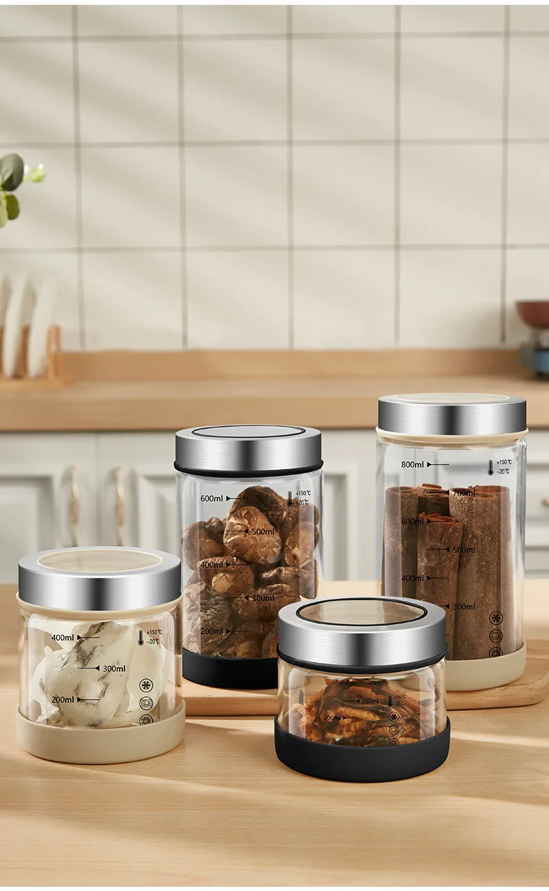 High Borosilicate Glass Storage Jar - Moisture-Proof Kitchen Sealed Container for Coffee Beans