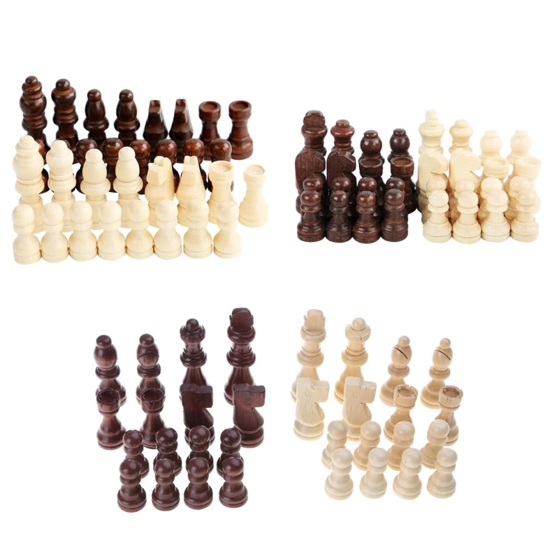 32 Pcs Wooden International Chess Pieces Hand Carved Chess Game Figurine Pieces