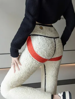 Autumn Winter Extra Thick Lamb Velvet Shark Leggings Women's High Waist Butt Lifter Black Thermal Fleece Warm Leggings