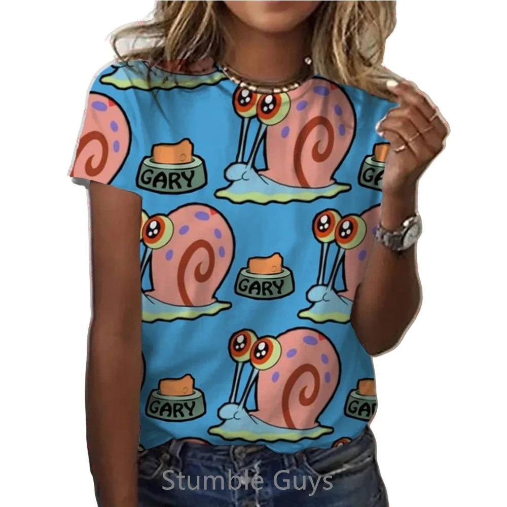 Summer Anime Spongebob Tshirt Women Cartoon Print Kids Clothes Girls Shirt Street Harajuku Teenagers Cute T-Shirt 2