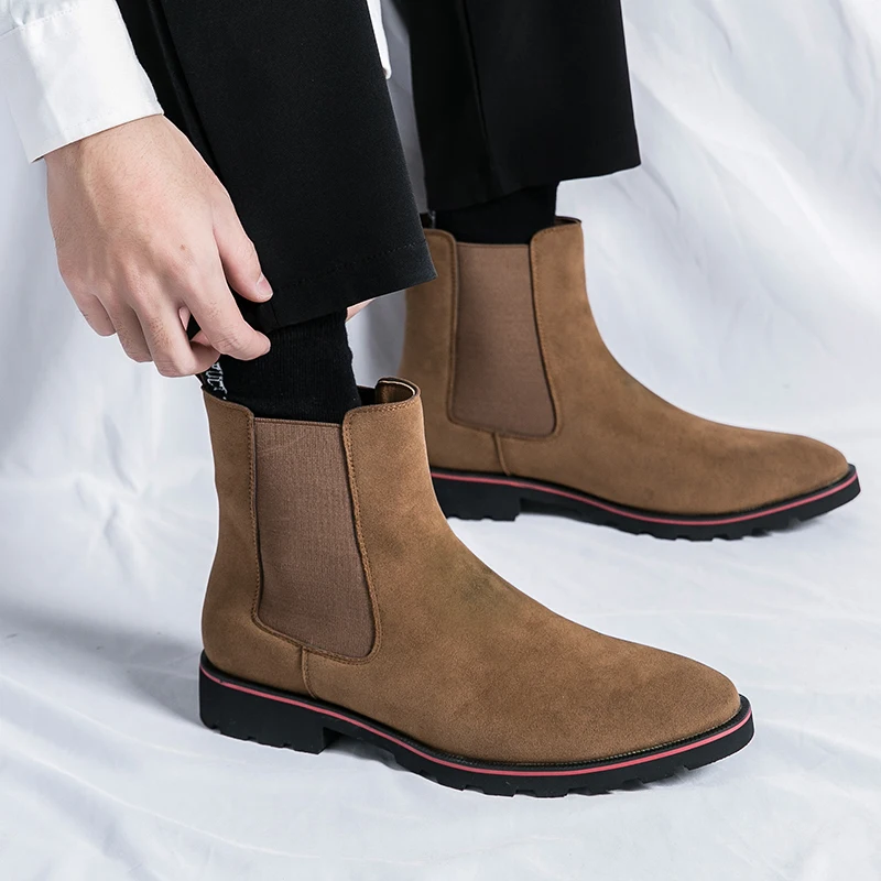 Winter Men's Luxury Suede Leather Chelsea Boots Fashion Dress Boots Men Elastic Band Ankle Handsome Male For Work