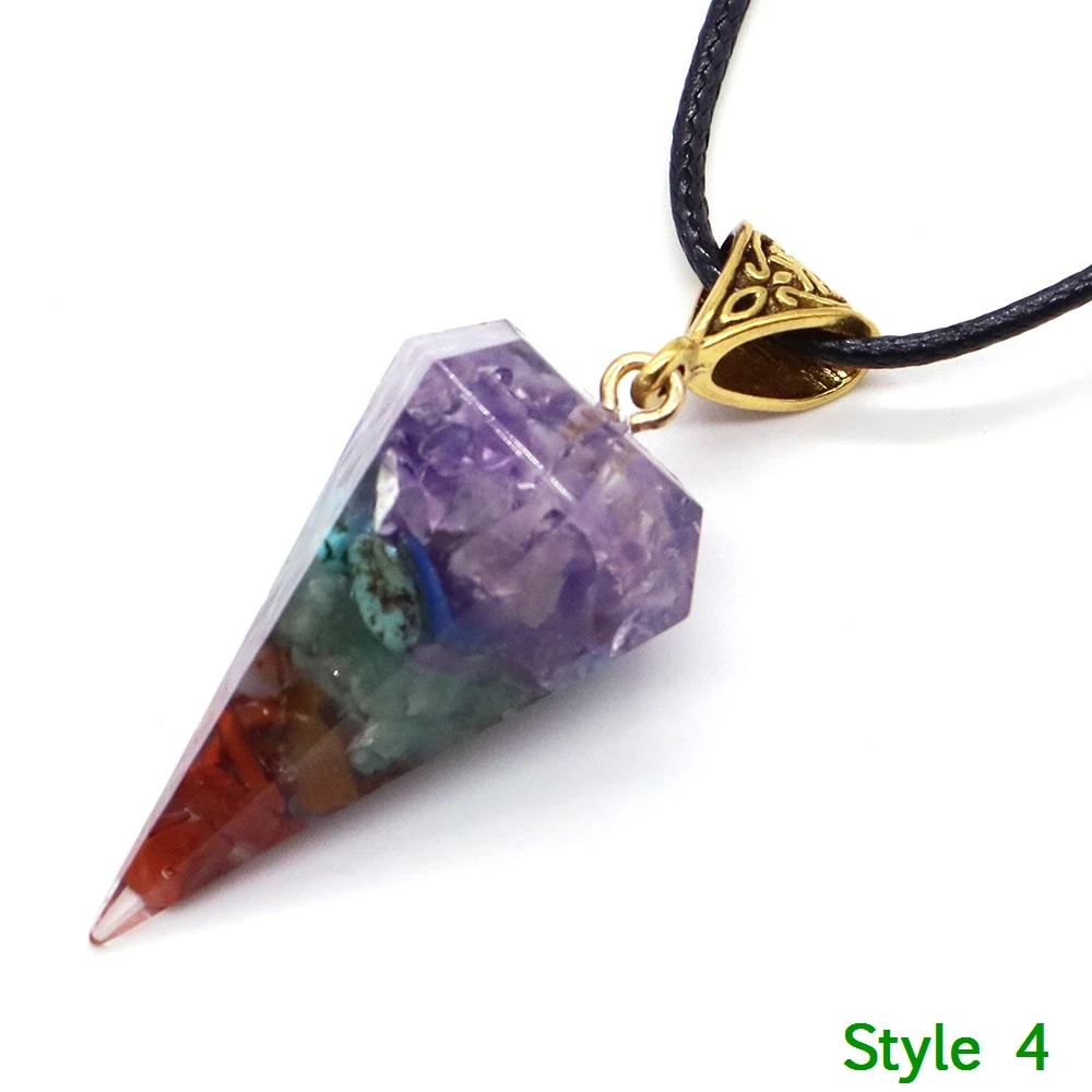 7 Chakra Reiki Healing Colorful Chips Stone Necklace Natural Orgone Energy Pendant Pendulum Amulet Crystal Healing Jewelry Gift