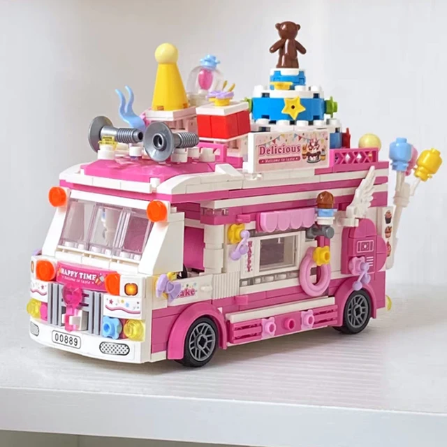3D Model Mini DIY Blocks Bricks Building Vehicle World Bear Wedding Birthday Cake Car Food Truck Model Toys for Children