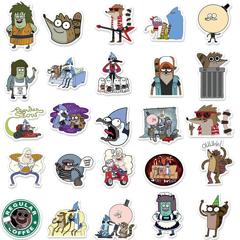 10/50PCS Cartoon Regular Show Stickers Style Stickers for Laptop Skateboard Computer Guitar Kids Cartoon Sticker