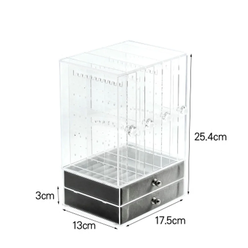 Acrylic Jewelry Display Box 2 Drawers Clear Organizer Rack Showcase Holder for Earrings Bracelet