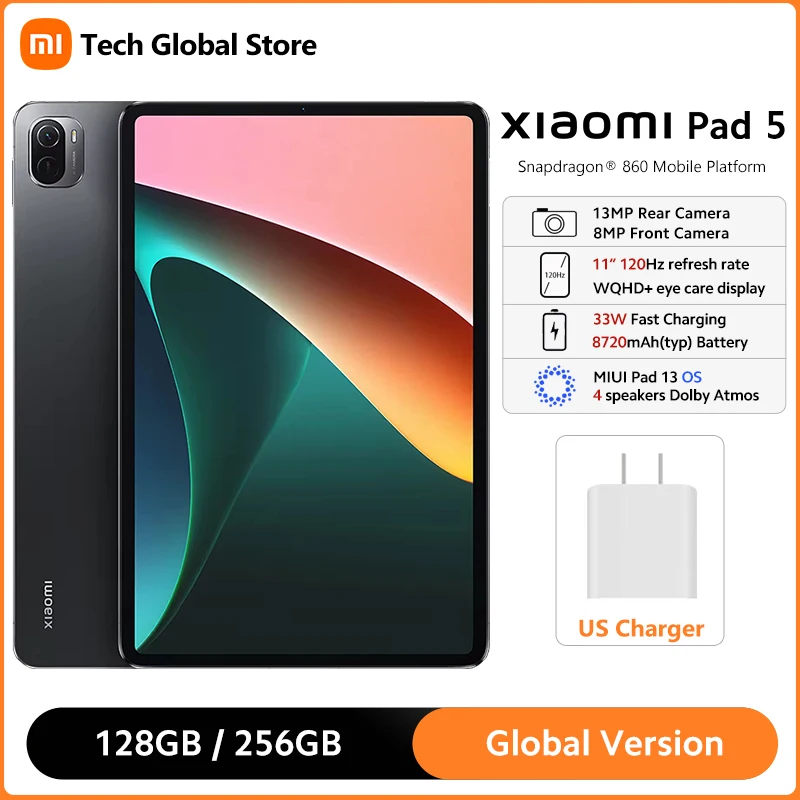 

Global Version Xiaomi Mi Pad 5 Mi Tablet 6GB 256GB Snapdragon 860 Octa Core 11'' 120Hz WQHD+ Display 13MP Camera 8720mAh Battery
