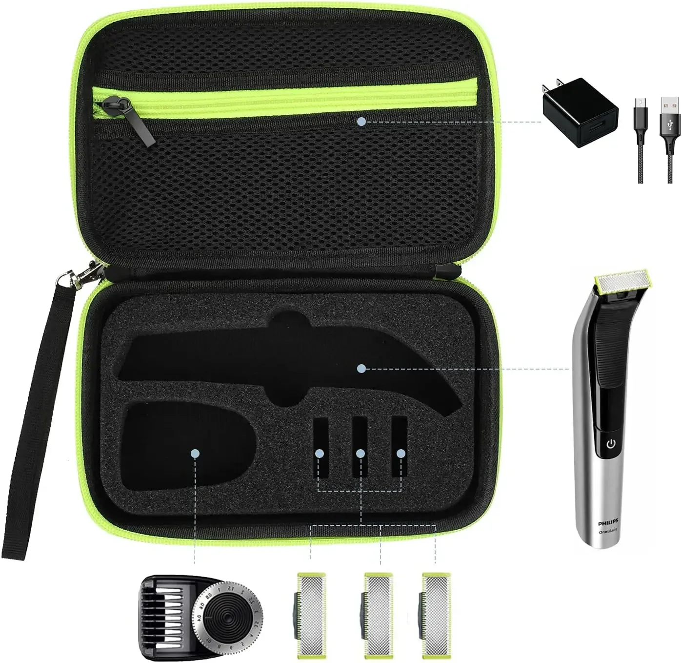 Cable Organizer Pouch Electric Toothbrush Case Electric Shaver Case Waterproof Hard Bag Carrying Travel Case For Philips Pro QP6520/70 QP6510/70 QP6530/70 QP6550/70 Electric Razor Shaver Trimmer