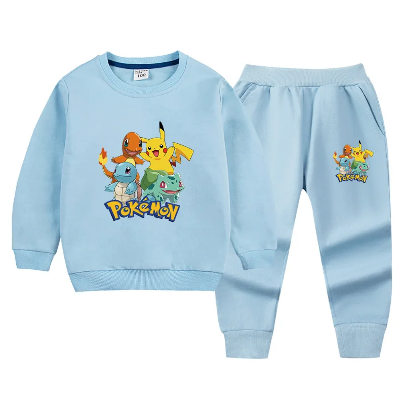 thumbnail image 1 of Ropa de Pokémon para niños, conjunto de sudadera y pantalones de chándal para primavera y otoño, figura de Anime, conjunto informal gráfico de Pikachu de dos piezas, 1 of 5
