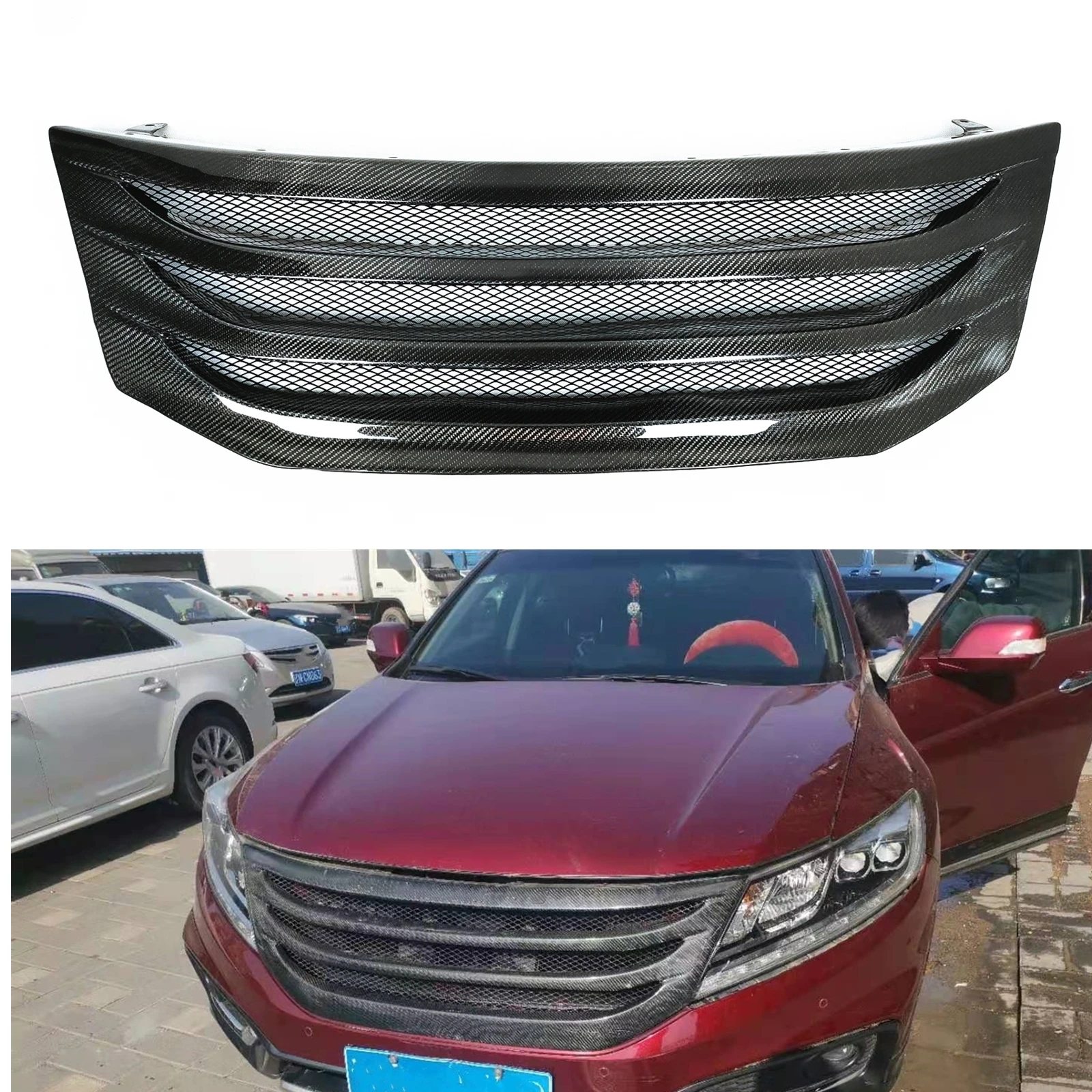 

Carbon Fiber Car Upper Bumper Hood Mesh Grille Racing Grills Front Replacement Grid For Honda Crosstour 2009-2012