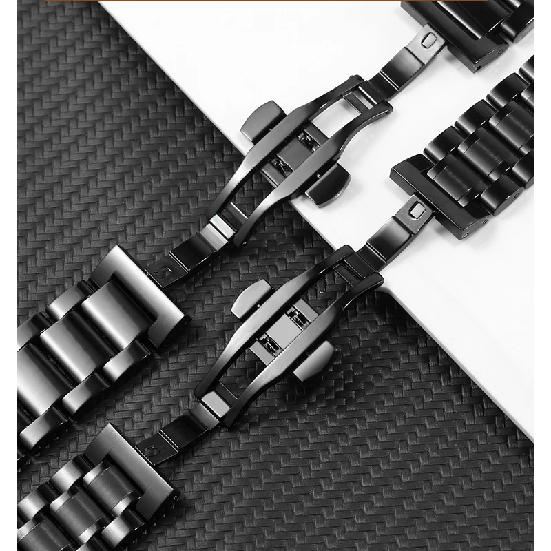 Stainless Steel Watchband with Curved Interface and Butterfly Clasp