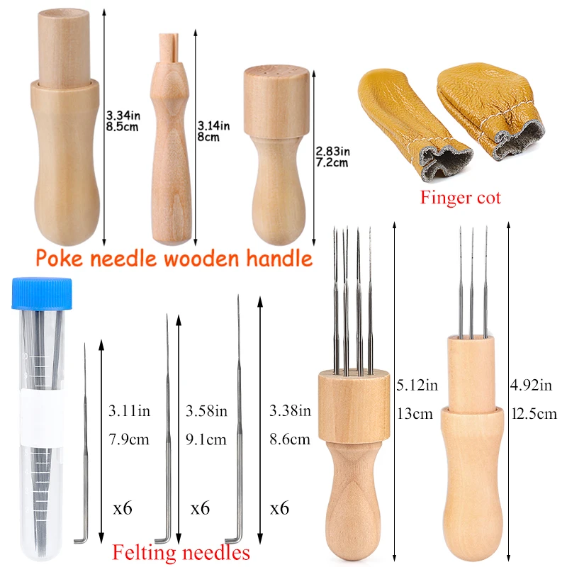 Needle Felt Kit IMZAY With 3 Sizes 18 Pcs Felting Needles Wood Handle Tool Finger Protector For DIY Sewing