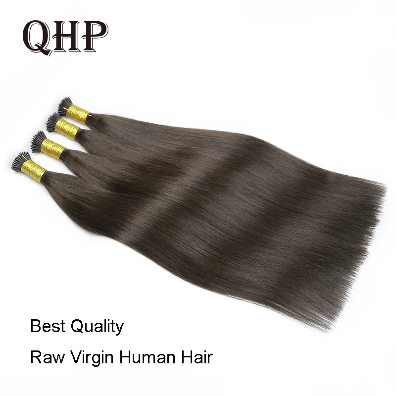 QHP Nano Ring Hair Extensions 100% Raw Virgin Human Hair for Women Pre Bonded Straight Capsule Natural Color Brazilian 50pc