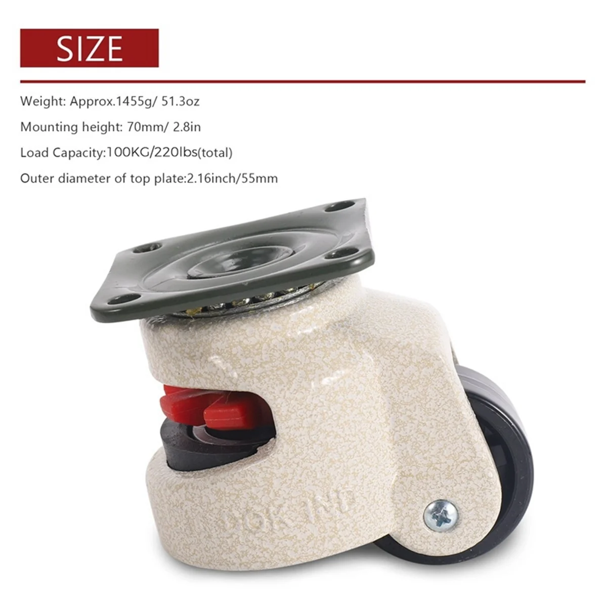 4 Pcs Retractable Leveling Casters Industrial Machine Swivel Caster Castor Wheel for Office Chair Trolley 220lbs Capacity GD-40F 6