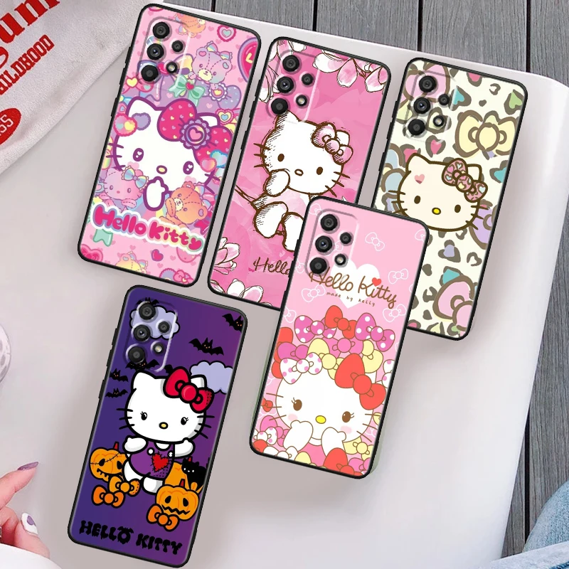 

Sanrio Hello Kitty Cute Phone Case For Samsung Note 20 10 Ultra Plus A31 A8 A14 j6 A12 A5 A70 A7 A34 A20 A04 A24 5G Black