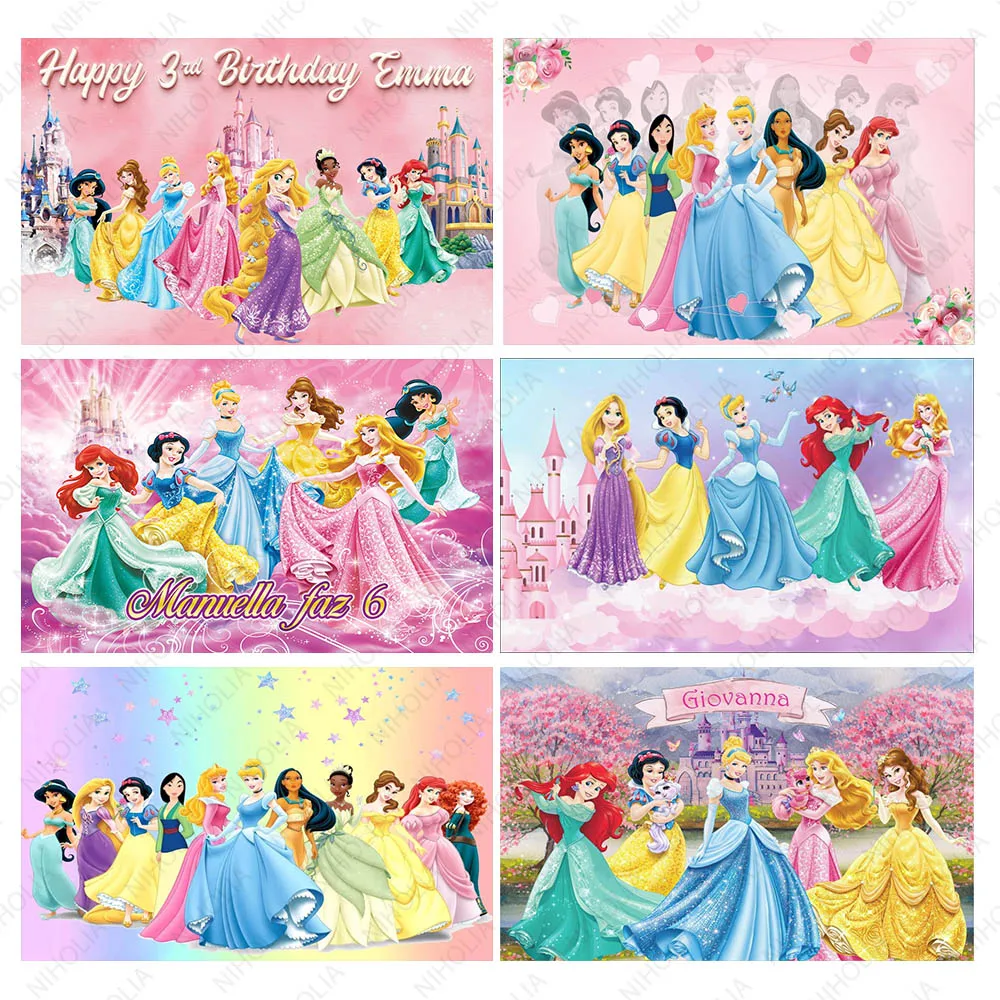 

Фон для фотосъемки с изображением принцесс Диснея для девочек на 3-й день рождения