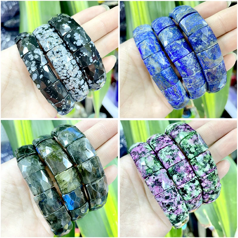 Großhandel Neues 12X15MM Facettiertes Quadratisches Armband Natürlicher Lapislazuli Amazonit Kristall Elastisches Armband Herren- und Damen-Charm-Schmuck