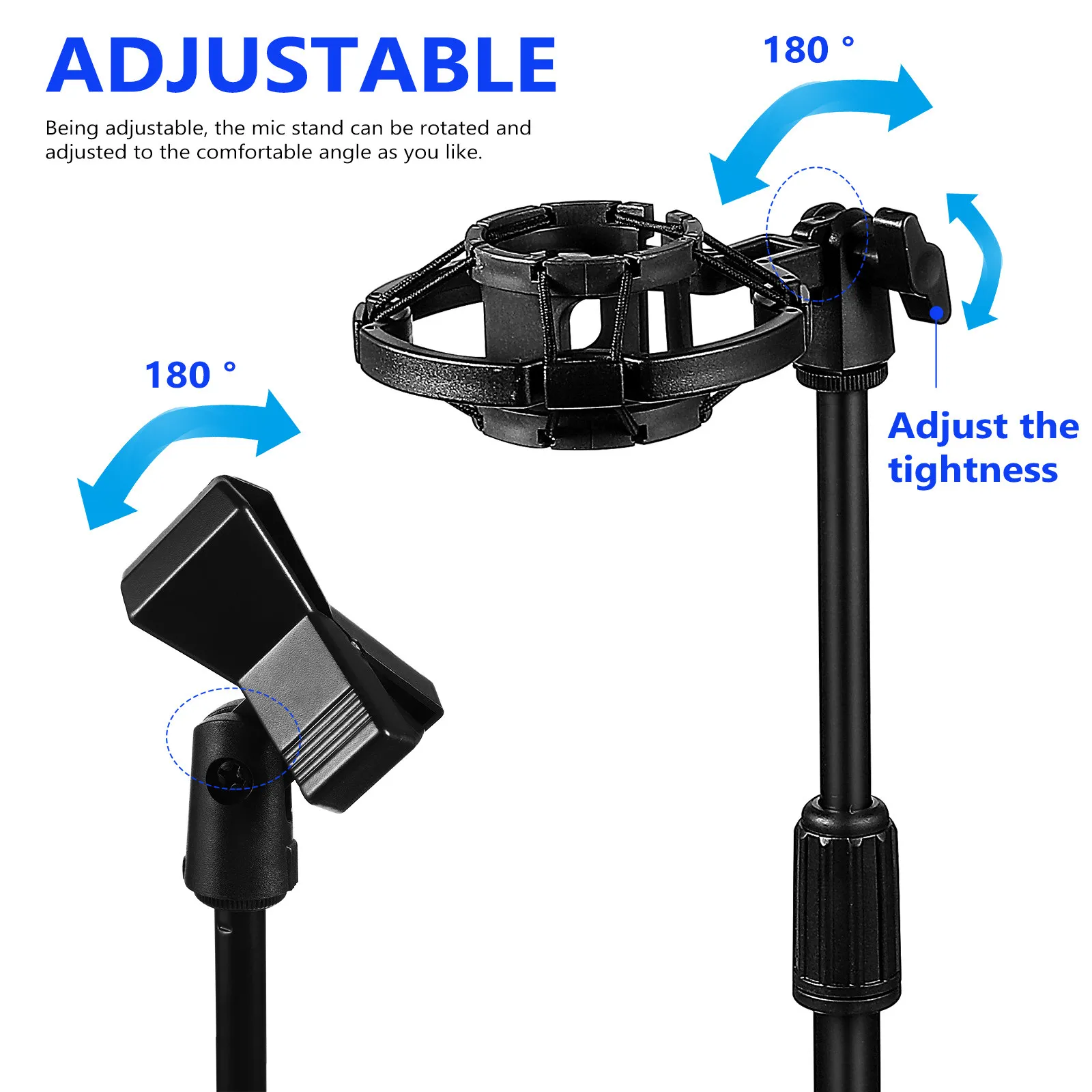 데스크 마이크 스탠드 조절 가능한 테이블 마이크 스탠드 쇼크 마운트 홀더 스프링 클립 안정적인 베이스 폰 홀더 연설에 적합