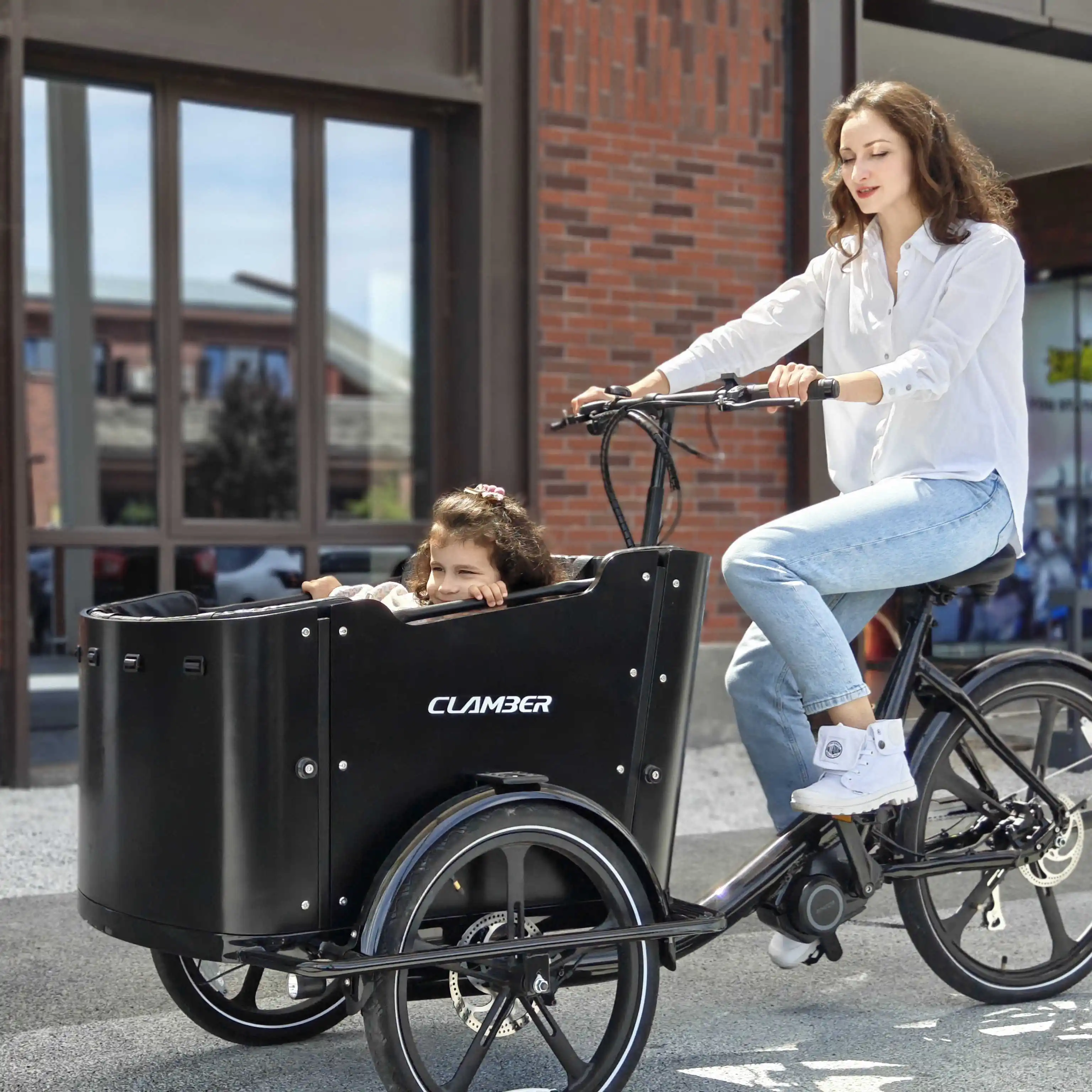 Dutch 3-Wheel Family Cargo Bicycle Front Box Trike Frame 250W Motor Power Rear Carrier Battery-Electric Bakfites