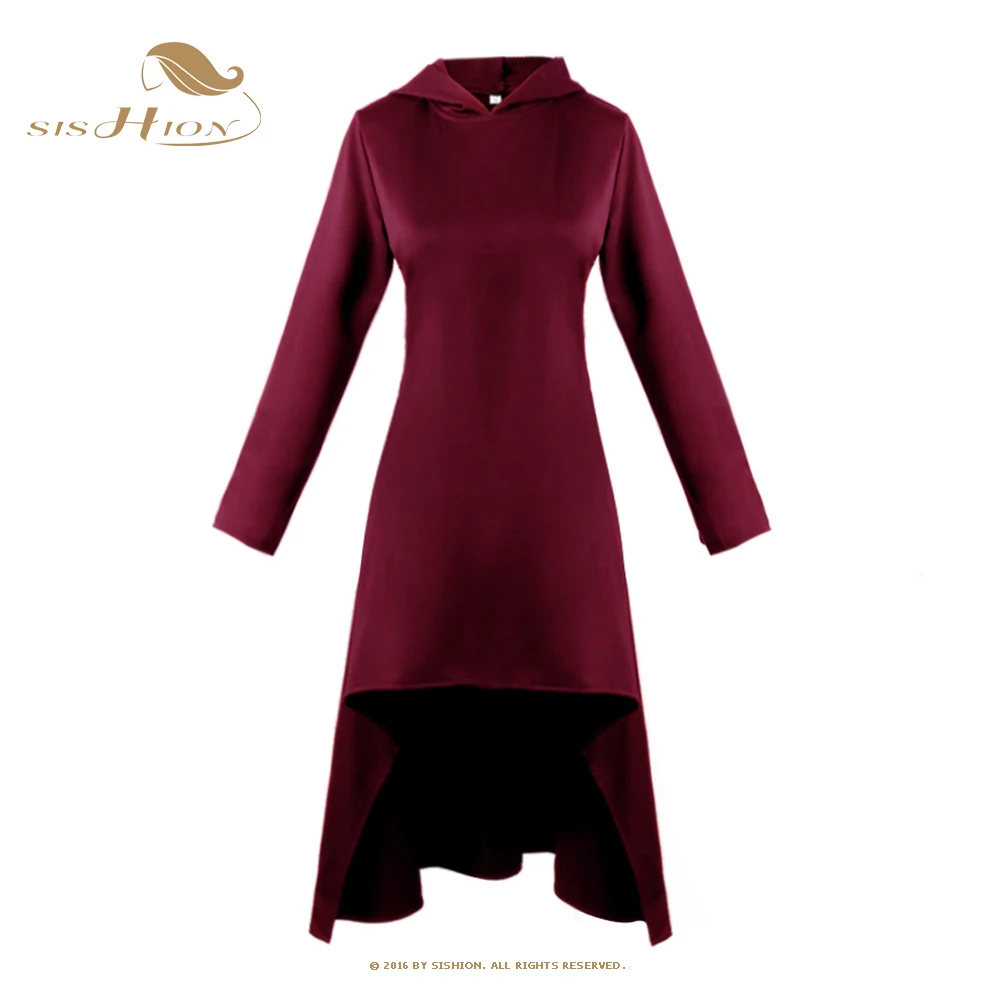 

SISHION Hooded Black Red Punk Vintage Gothic Dresses VD3486 Long Sleeve Party Medieval Renaissance Women Dress Short Front