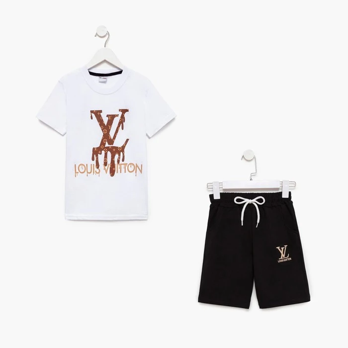 Louis vuitton Boy Set、Tシャツ、ショーツ、白/黒の子供服母の