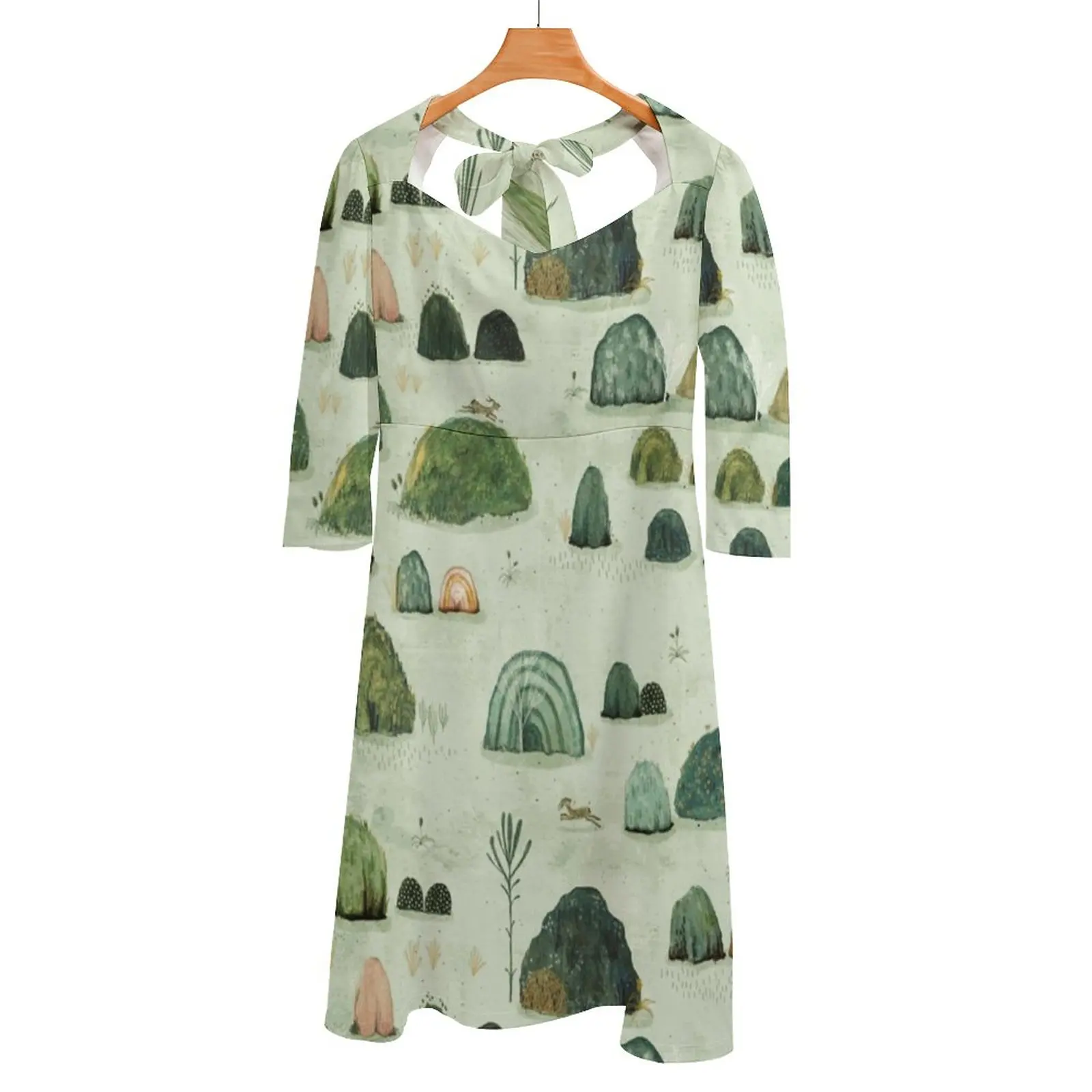 Mossy Hills Back Lacing Backless Dress Square Neck Dress Abiti Da Sera Midi Sexy Dress Moss Hills Green Pink Forest
