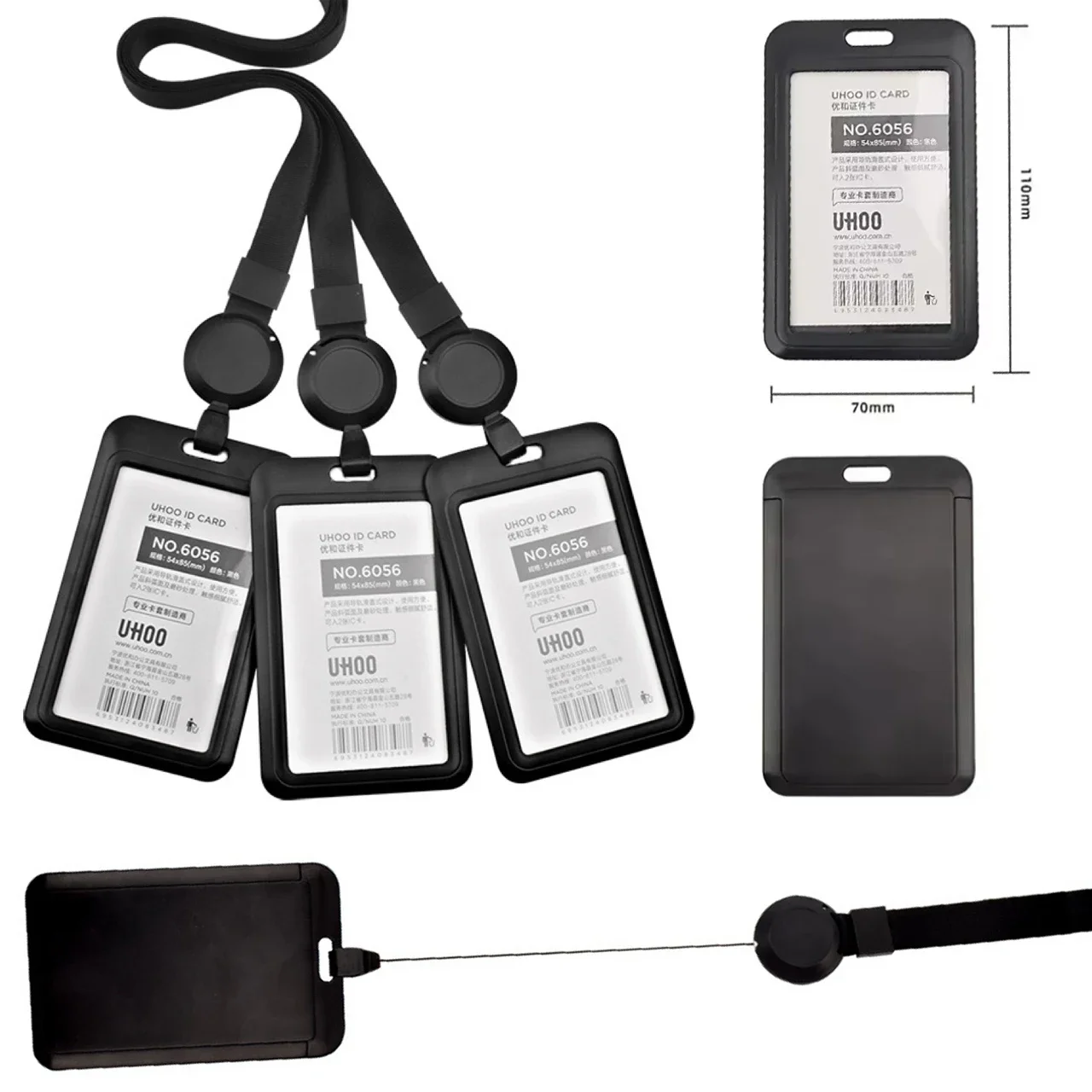 Soporte Id Con Cordón 4 Fundas Horizontales Para Tarjetas - Con Cordón, 4 Ranuras, Negro Soporte Tarjetas Identificacion