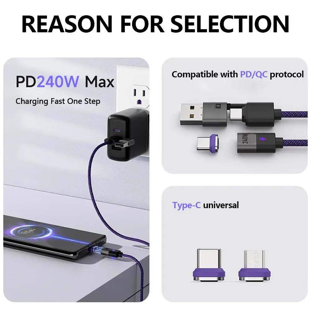 

Магнитный зарядный Дата-кабель PD240W Micro USB для USB C зарядного типа зарядный кабель супер 1,2 м C A0K7