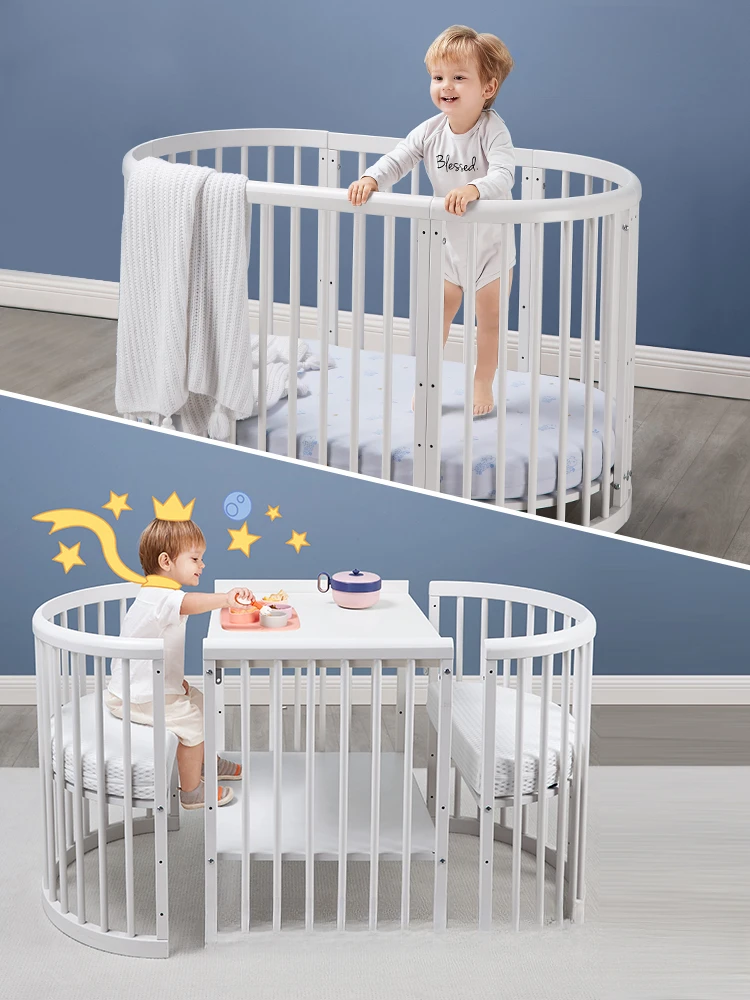

Multifunctional movable solid wood cradle with small round bed