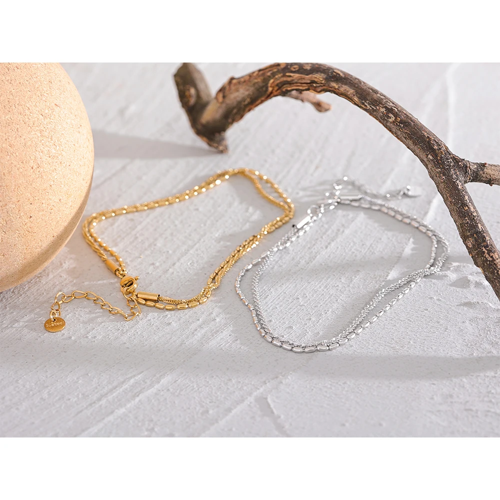 Silver Anklet Bracelet Ankle Chains Cubic Zirconia Anklet Beads Anklet Classic Double Layer Exquisite Chain Stainless Steel Stylish Anklet Women Trendy Summer Charm Gold Silver Color Jewelry