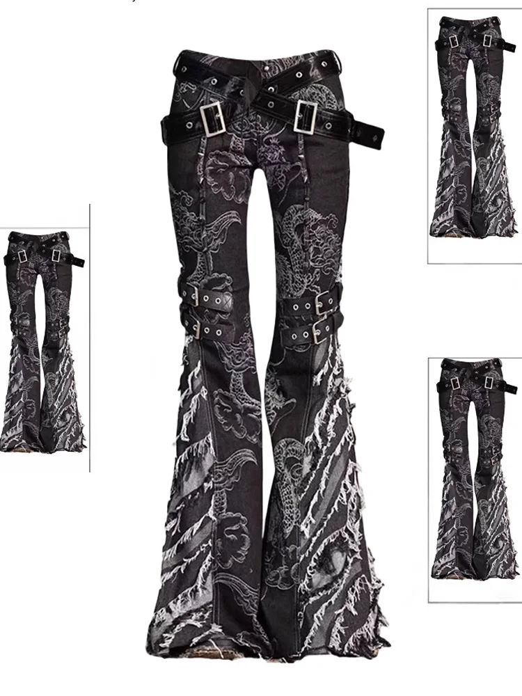 Vintage Japanese 2000s Style Emo Jean Pants Women Black Goth
