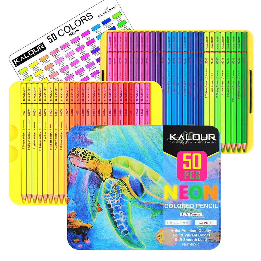 Neon Buntstift Set 50 Professionelle Fluoreszierende Zeichenstifte_voghion.com