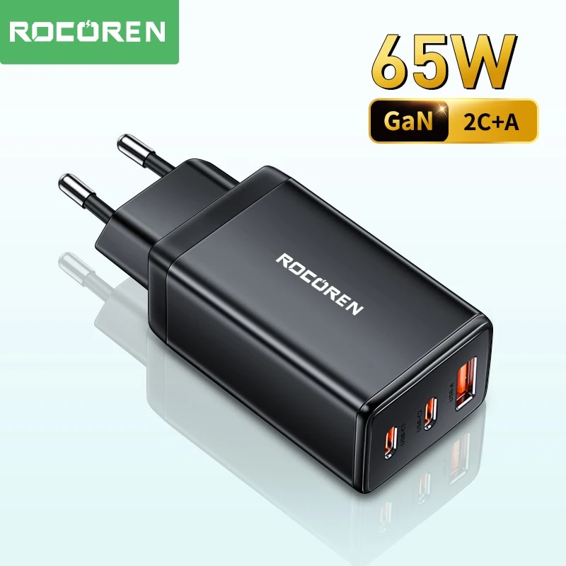 Rocoren 65W GaN Charger Quick Charge PD 4.0 3.0 Type C USB Charger for iPhone 15 14 13 Pro Max Samsung Fast Charger for Laptop