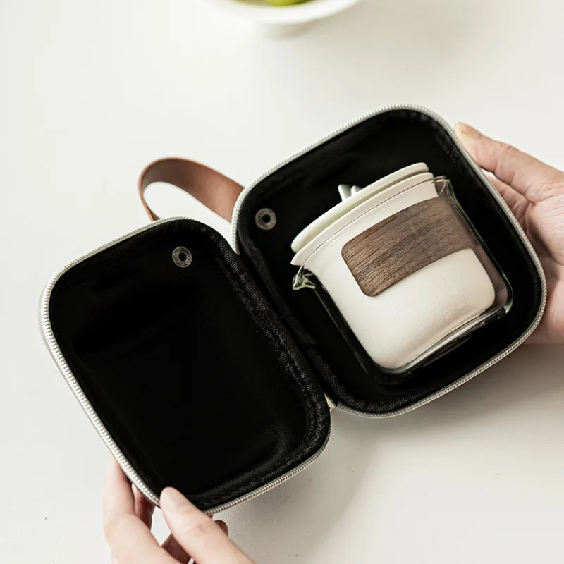 Zen Black Mountain Glass Portable Travel Tea Set Kit 1 Pot 3 Cups Tea Maker Filter Kit Stock Bags Teaware Supplies Decoration