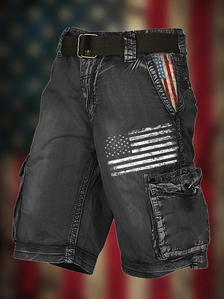 Men's Summer Overalls Lndependence Day Retro New Overalls Fashion Comfortable Casual 3d Printed Men's Shorts