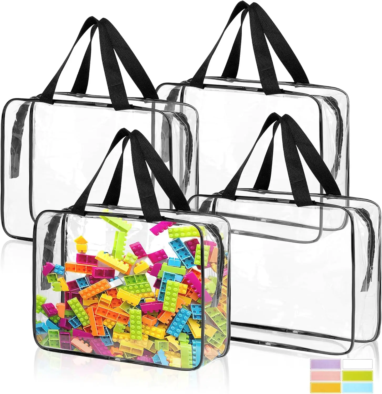 Black Transparent Plastic Toy Storage Bags 4 Pack Large Extra Large