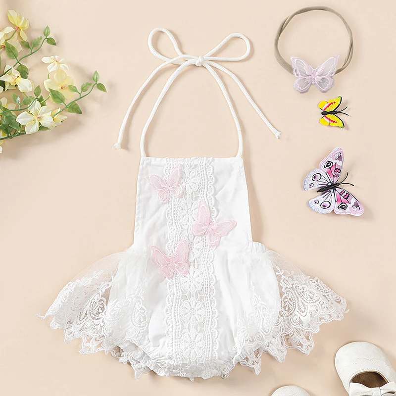 

Newborn Baby Girl Outfits Butterfly Ruffle Lace Romper Jumpsuit Bodysuit Half 1st Birthday Photoshoot Dress