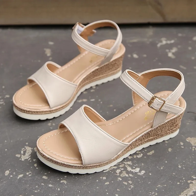2025 Summer Wedges Sandals For Women Ankle Buckle Platform Sandals Woman Lightweight Non-slip Med Heels Sandalias De Mujer