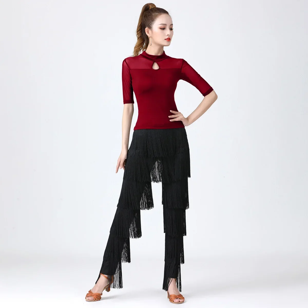 2024 New Latin Dance Pants Fringed Dance Pants Encrypted Fringed Pants Bull Dance Pants Dance Pants Latin Dance Bottoms 4