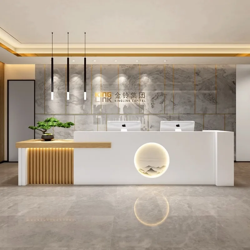 

Luxury White Reception Desk Front Hotel Wood Gym Standing Reception Desks Information Mostrador Recepcion Office Furniture